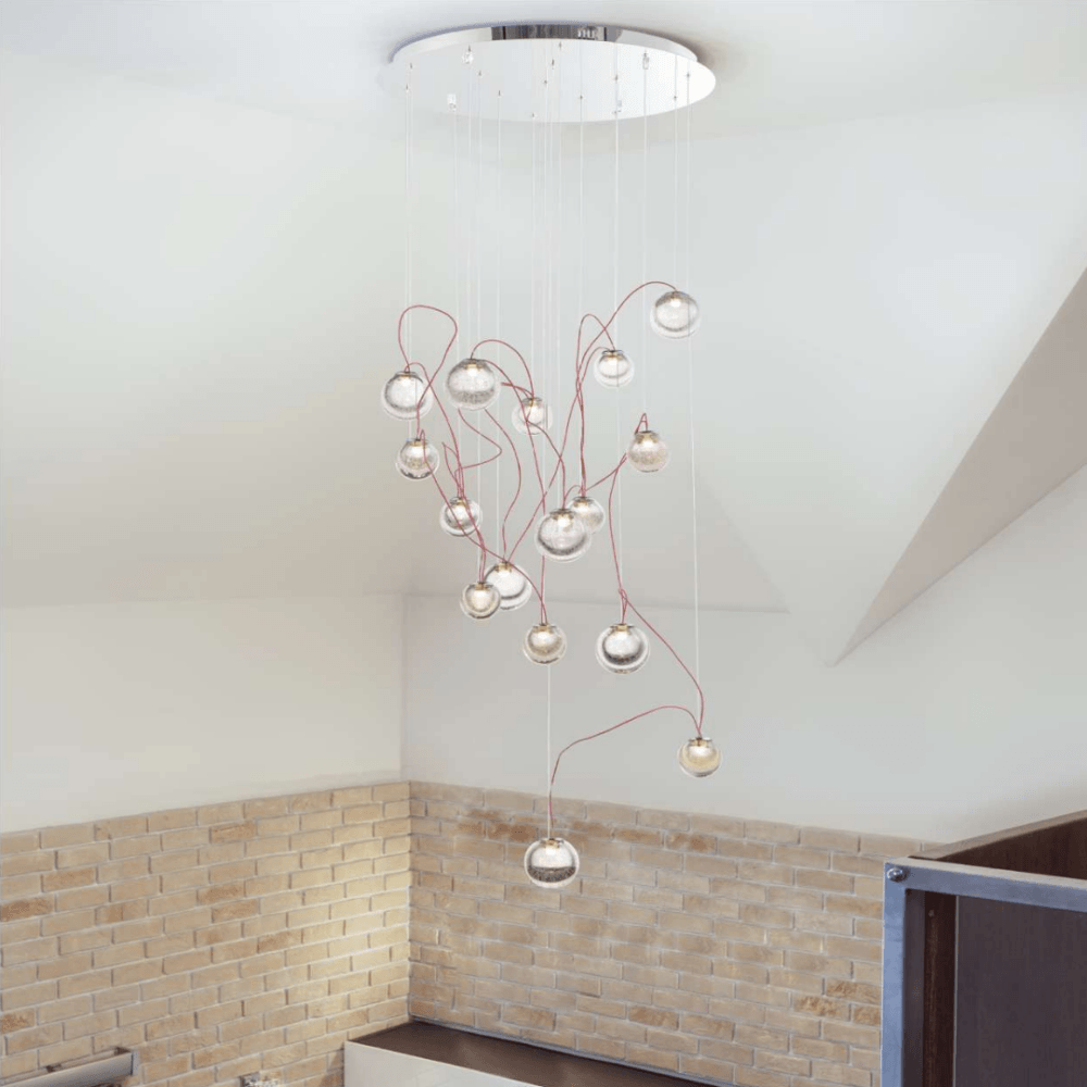 Lámpara colgante 16 luces led de acero con vidrio de burbujas Bobble E20656-91PC