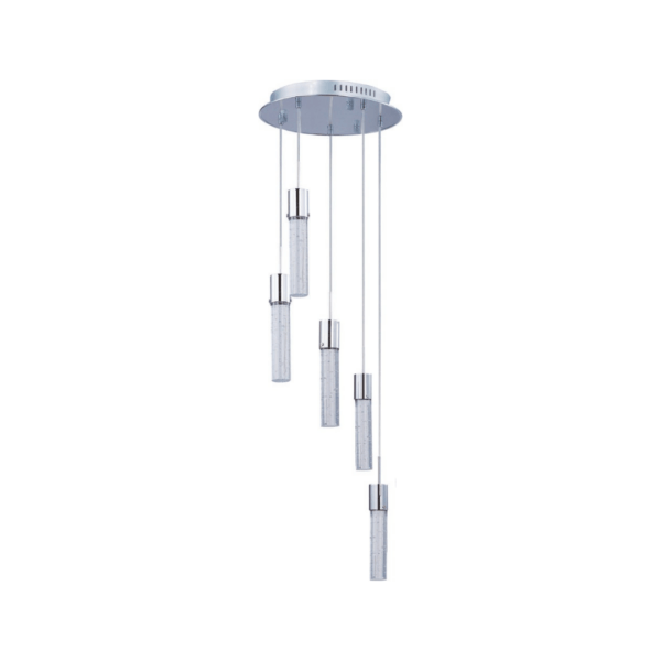Lampara Colgante Cromo Pulido y Cristal con Burbujas 5 LEDS