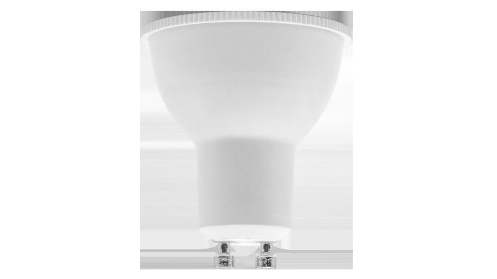 Foco, base GU10, de led, blanco cálido, 7 Watts, óptica ajustable de 38 a 60°, carcasa de policarbonato y lente transparente, 85 - 265V ca, protección IP20