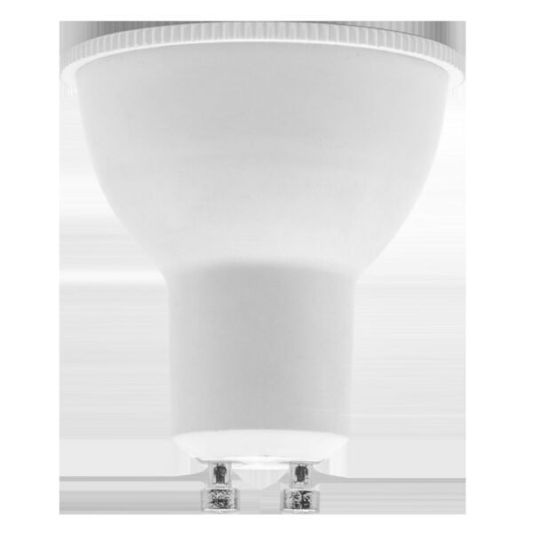 Foco, base GU10, de led, blanco cálido, 7 Watts, óptica ajustable de 38 a 60°, carcasa de policarbonato y lente transparente, 85 - 265V ca, protección IP20