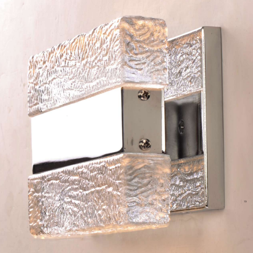 Lampara de baño Cristal Iceberg y Cromo Pulido 1 una luz