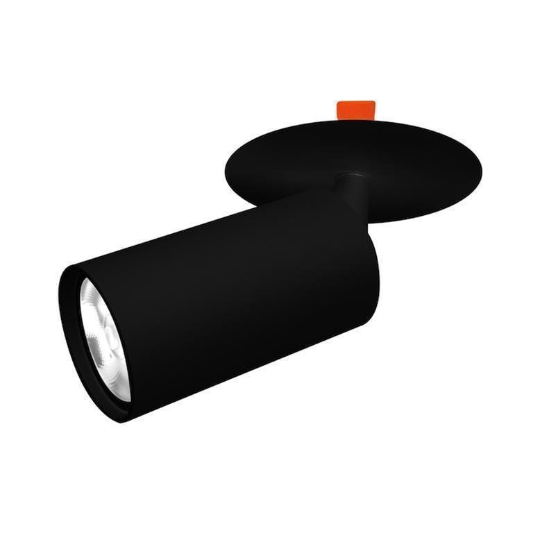 Luminario para lámpara tipo dicroica MR16  GU10 o módulo, de led, redonda tipo cilindro, de empotrar dirigible, aluminio acabado negro, no incluye lámpara, protección IP20