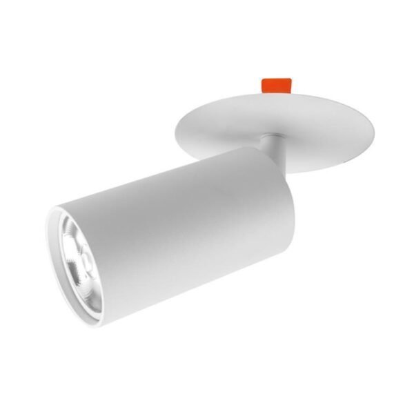 Luminario para lámpara tipo dicroica MR16  GU10 o módulo, de led, redonda tipo cilindro, de empotrar dirigible, aluminio acabado blanco, no incluye lámpara, protección IP20
