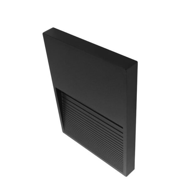 Lampara de pared, blanco cálido, 2 Watts, óptica 120°, rectangular, de sobreponer, policarbonato acabado negro, 85-265V ca, protección IP65
