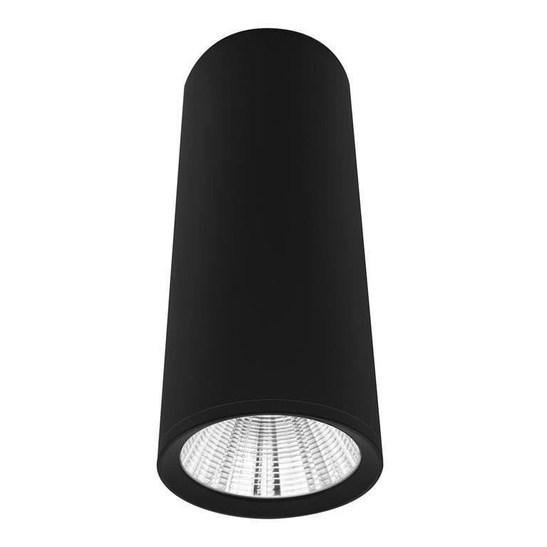 ILU8020B-1.jpg Lampara de techo LED de 20 cm, blanco cálido, 10 Watts, óptica 38°, cilíndrico, de sobreponer en techo, aluminio acabado negro, 100-277V ca, protección IP20