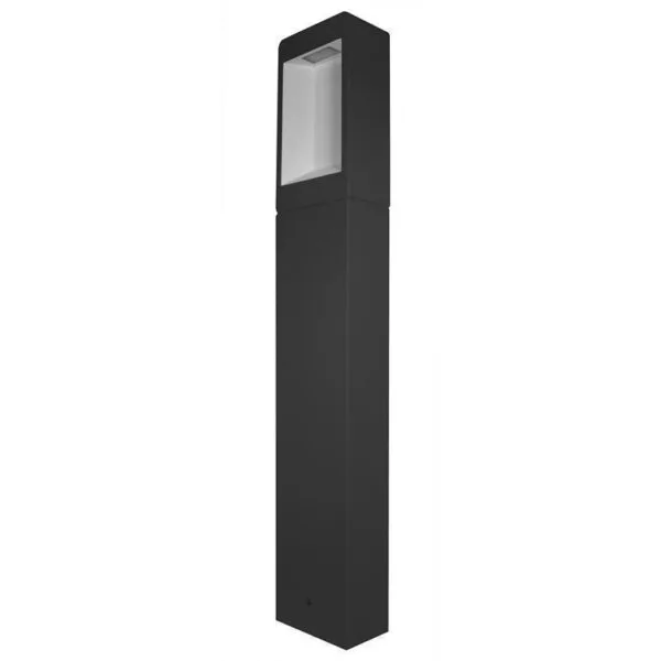 Poste tipo Bolardo 60cm de alto, de led, blanco cálido, 6 Watts, de sobreponer, aluminio acabado gris obscuro, acrílico lechoso, 100-240V ca, protección IP54