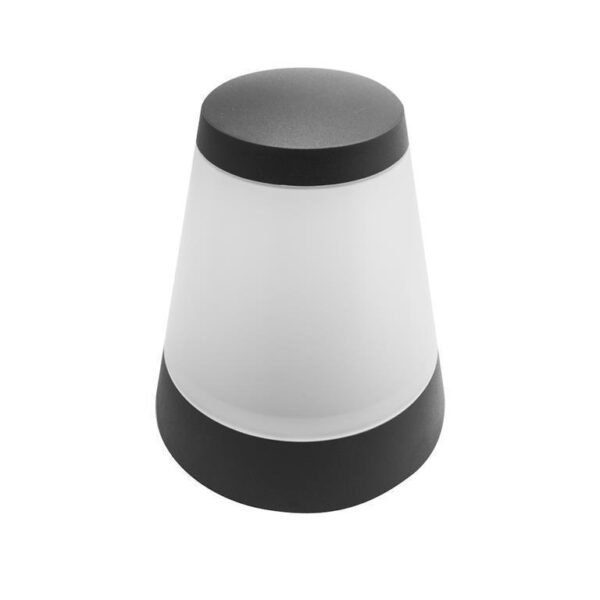 Luminario tipo bolardo base E27, 15 Watts máx, óptica 180°, de sobreponer, policarbonato difuso anti-reflejante aluminio acabado gris obscuro no incluye lámpara, 85-265V ca, protección IP54