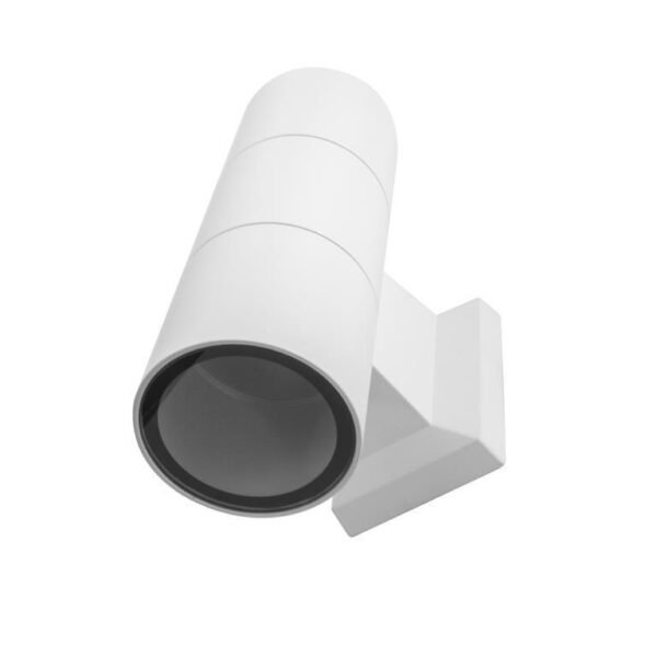Luminario para 2 lámparas GU10, 70 Watts, 35 Watts máx. en cada base GU10, cilíndrico, aluminio y cristal templado blanco, salida superior e inferior no incluye lámparas, 100-240V ca, protección IP54