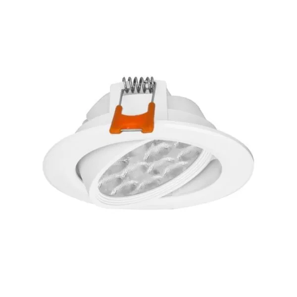 Lampara de techo LED, blanco cálido, 12 Watts, óptica 24°, redondo, de empotrar, PC acabado blanco, 85-265V ca, protección IP20