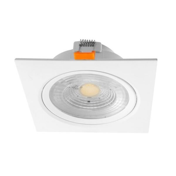 Lampara de techo LED, blanco cálido, 12 Watts, óptica 42°, cuadrado, de empotrar dirigible, aluminio acabado blanco y policarbonato , para bote integral de 10, 85-265V ca, protección IP20