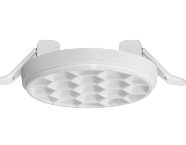 Lampara de techo LED, blanco cálido, 8 Watts, óptica 110°, redondo, empotrar ajustable de 6 a 8 cm, cuerpo de aluminio y difusor de policarbonato, 85-265V ca, protección IP20
