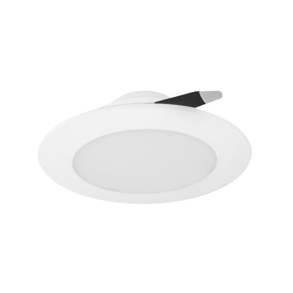 Lampara de techo LED, blanco cálido, 12 Watts, óptica 120°, redondo, de empotrar, policarbonato, acabado blanco, driver atenuable con tecnología TRIAC, 110-130V ca, protección IP54