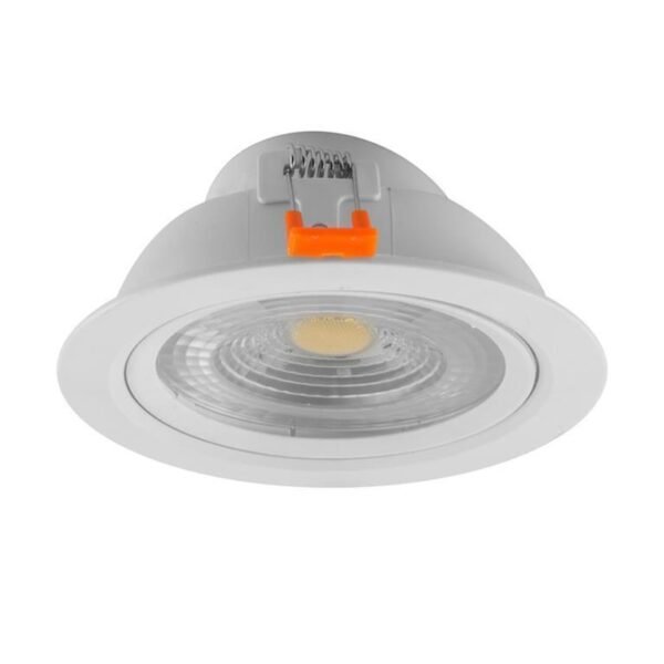 Lampara de techo LED, blanco cálido, 12 Watts, óptica 42°, redondo, de empotrar dirigible, aluminio acabado blanco y policarbonato , para bote integral de 10, 85-265V ca, protección IP20