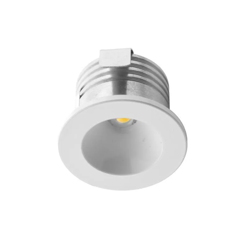 Lampara de techo LED, blanco cálido, 1 Watt, óptica 120°, redondo, de empotrar, aluminio acabado blanco, 85-265V ca, protección IP20