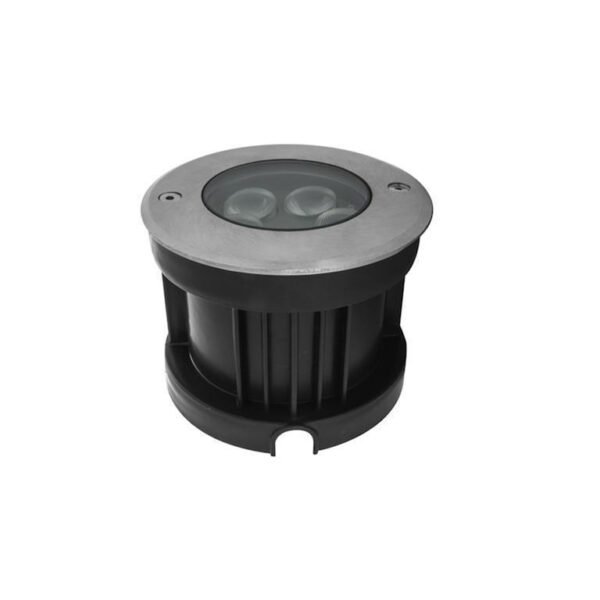 Lampara de piso, blanco cálido, 5 Watts, óptica asimétrica 10° x 45°, redondo, de empotrar, tapa de acero inoxidable cuerpo de aluminio incluye housing, 85-265V ca, protección IP65