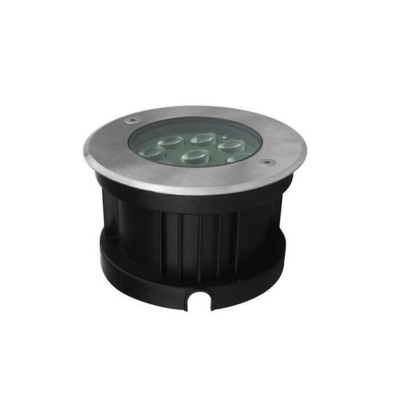 Lampara de piso, blanco cálido, 9 Watts, óptica asimétrica 10° x 45°, redondo, de empotrar, tapa de acero inoxidable cuerpo de aluminio incluye housing, 85-265V ca, protección IP65