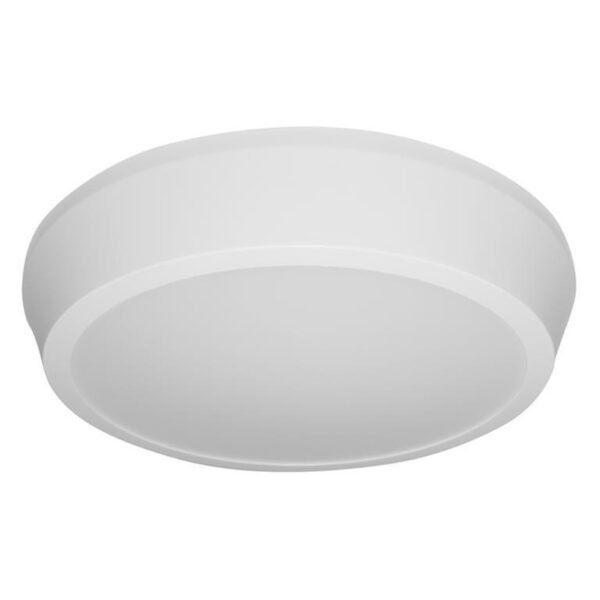 Lampara de techo LED, blanco cálido, 12 Watts, óptica 120°, redondo, de sobreponer, cuerpo y difusor lechoso de PVC, 85-265V ca, protección IP20