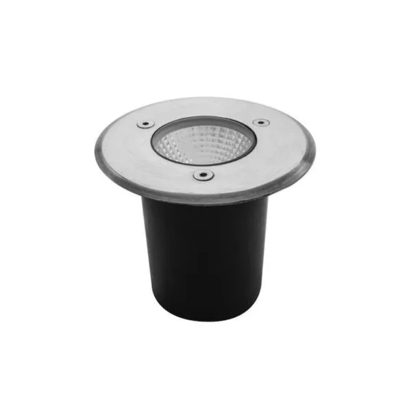 Lampara de piso, blanco cálido, 5 Watts, óptica 120°, redondo, de empotrar, tapa de acero inoxidable cuerpo aluminio incluye housing, 85-265V ca, protección IP65