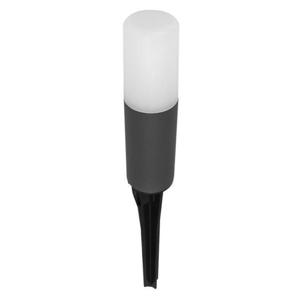 Lampara de piso, blanco cálido, 3 Watts, cilíndrico, de sobreponer, aluminio acabado gris oxford y policarbonato incluye estaca, 100-130V ca, protección IP65