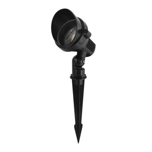 Lampara de piso, blanco cálido, 7 Watts, óptica 30°, de sobreponer, aluminio acabado negro incluye estaca, 85-265V ca, protección IP65