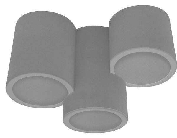 Lampara de techo LED, con 3 bases  GU10 (sin lámpara) de 25 Watts máximo cada una, óptica de 120°, de sobreponer, concreto acabado gris, protección IP20