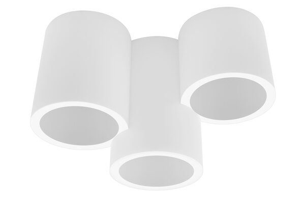 Lampara de techo LED, con 3 bases  GU10 (sin lámpara) de 25 Watts máximo cada una, óptica de 120°, de sobreponer, yeso acabado blanco, protección IP20