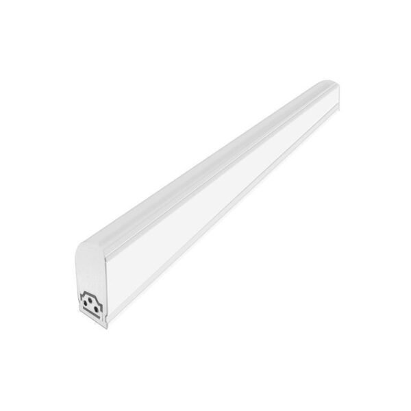 Lampara tipo T5 interconectable, LED, blanco neutro, 10 Watts, óptica 120°, de sobreponer, cuerpo y difusor lechoso de PVC, cople, grapas y 2 cables aterrizados incluidos, 85-277V ca, protección IP20