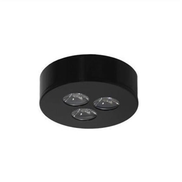 Lampara de techo LED, blanco neutro, 3 Watts, óptica 45°, redondo, de empotrar o sobreponer, plástico y aluminio acabado negro incluye housing sin driver (requiere HYLED350MA03SN o ILUK300MA03W), 3-12V cc, protección IP20