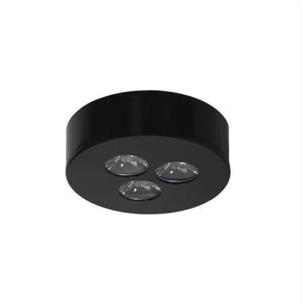 Lampara de techo LED, blanco neutro, 3 Watts, óptica 45°, redondo, de empotrar o sobreponer, plástico y aluminio acabado negro incluye housing sin driver (requiere HYLED350MA03SN o ILUK300MA03W), 3-12V cc, protección IP20
