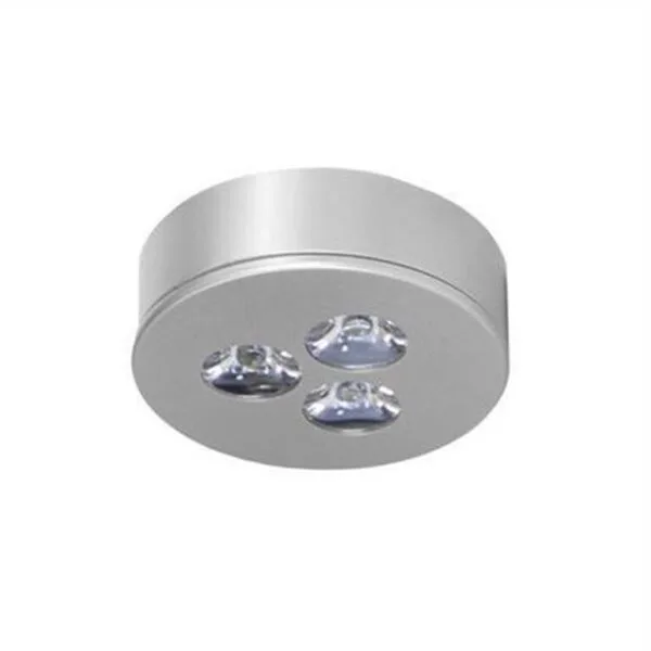 Lampara de techo LED, blanco neutro, 3 Watts, óptica 45°, redondo, de empotrar o sobreponer, plástico y aluminio acabado plata incluye housing sin driver (requiere HYLED350MA03SN o ILUK300MA03W), 3-12V cc, protección IP20