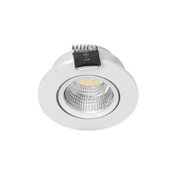 Lampara de techo LED, blanco cálido, 3 Watts, óptica 120°, redondo, de empotrar dirigible, aluminio acabado blanco, 100-240V ca, protección IP20