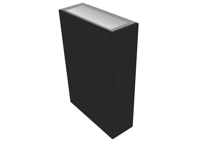 Lampara de pared, blanco cálido, 4 Watts, rectangular 2 salidas de luz, de sobreponer, policarbonato acabado negro, 85-265V ca, protección IP65