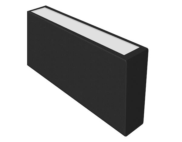 Lampara de pared, blanco cálido, 8 Watts, rectangular salidas de luz superior e inferior, de sobreponer, policarbonato acabado negro, 85-265 V ca, protección IP65