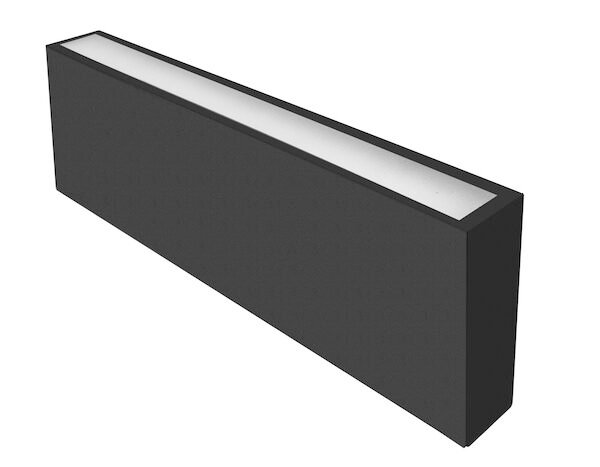 Lampara de pared, blanco cálido, 12 Watts, rectangular salidas de luz superior e inferior, de sobreponer, policarbonato acabado negro, 100-240V ca, protección IP65