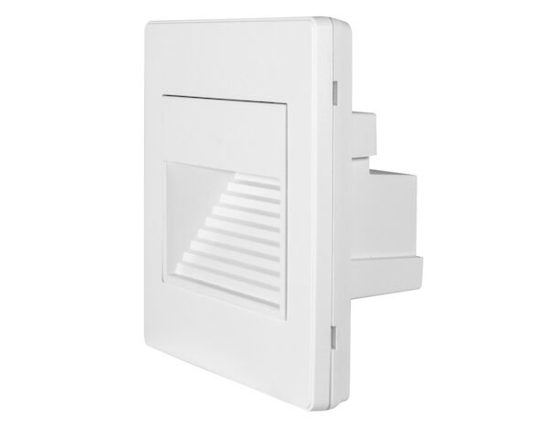 Lampara de pared, blanco cálido, 1 Watt, óptica 120°, rectangular, de sobreponer, policarbonato acabado blanco, 85-265V ca, protección IP65