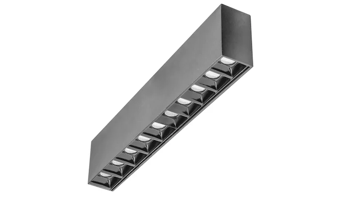 Lampara de techo LED, puntual rectangular , blanco neutro, 20 Watts, óptica 30°, de sobreponer, aluminio acabado negro, trama negra, 100-265V ca, protección IP20