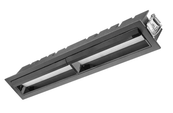 Lampara de techo LED, con mica difusa, puntual rectangular , blanco neutro, 20 Watts, óptica asimétrica, de empotrar, aluminio acabado negro,  85-277V ca, protección IP20