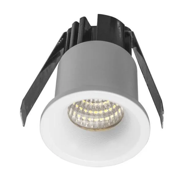 Lampara de techo LED, blanco cálido, 3 Watts, óptica 35°, redondo, de empotrar, aluminio acabado blanco, 85-265V ca, protección IP20