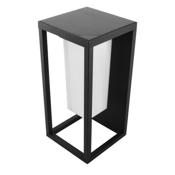 Lampara solar, de led, blanco cálido, 3 Watts, óptica 120°, cubo, de sopreponer pared, aluminio y policarbonato acabado negro, sensor humano y obscuridad, protección IP65