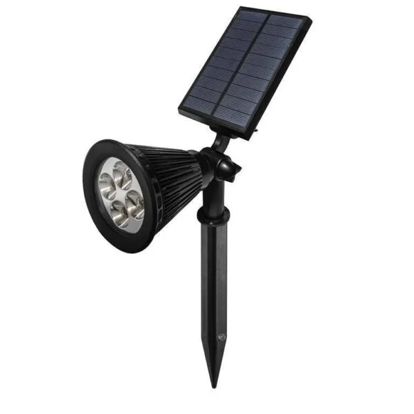 Lampara solar led  tipo estaca, de led, blanco, 2 Watts, óptica 60°, de sobreponer, sensor obscuridad, batería de litio de 3.7 V remplazable, protección IP44