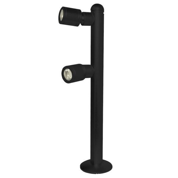 Lampara tipo poste  con 2 cabezales, de led, blanco neutro, 2 Watts, óptica 35°, cilíndrico, de sobreponer dirigible, aluminio acabado negro, 85-265V ca, protección IP20