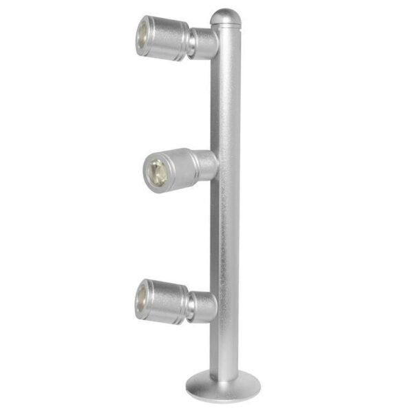 Lampara tipo poste  con 3 cabezales, de led, blanco neutro, 3 Watts, óptica 35°, cilíndrico, de sobreponer dirigible, aluminio acabado gris, 85-265V ca, protección IP20