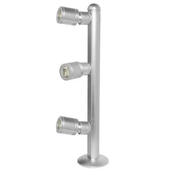 Lampara tipo poste  con 3 cabezales, de led, blanco neutro, 3 Watts, óptica 35°, cilíndrico, de sobreponer dirigible, aluminio acabado gris, 85-265V ca, protección IP20