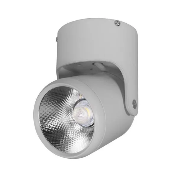 Lampara de techo LED, blanco cálido, 7 Watts, óptica 45°, de sobreponer dirigible, aluminio acabado blanco, 85-265V ca, protección IP20
