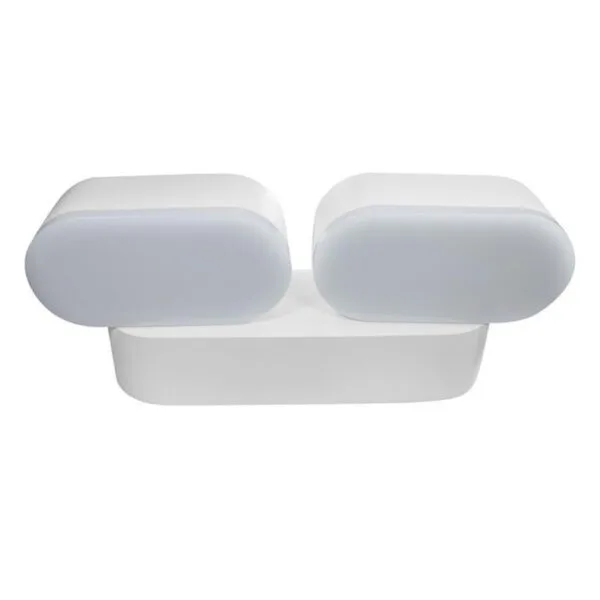 Lampara de pared, blanco cálido, 12 Watts, simétrico dos salidas de luz indirecta rotativo ajustable, de sobreponer, aluminio acabado blanco,  100-240V ca, protección IP54
