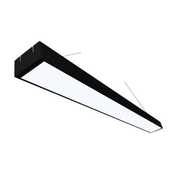 Lampara led, blanco cálido, 48 Watts, óptica 120°, rectangular suspender, aluminio acabado negro  policarbonato lechoso, incluye soportes para su colgado, 85-265Vca, protección IP20