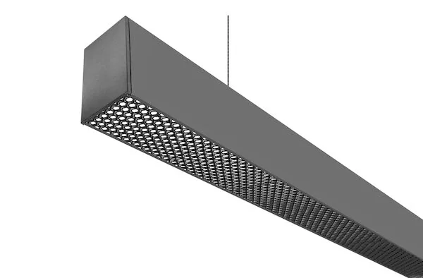 PA5175N1MWNAC.jpg Lampara led, blanco neutro, 40 Watts, óptica 120° con filtro tipo rejilla (Louver Honey) de bajo deslumbramiento, suspendido, aluminio acabado negro y policarbonato incluye soportes de fijación, 127V ca, protección IP20