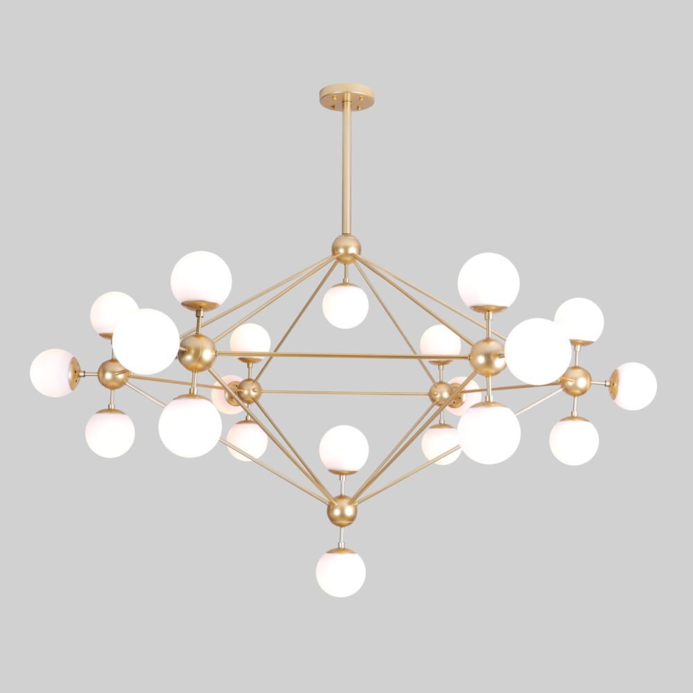 Lampara colgante Miro en color oro y cristal opalino