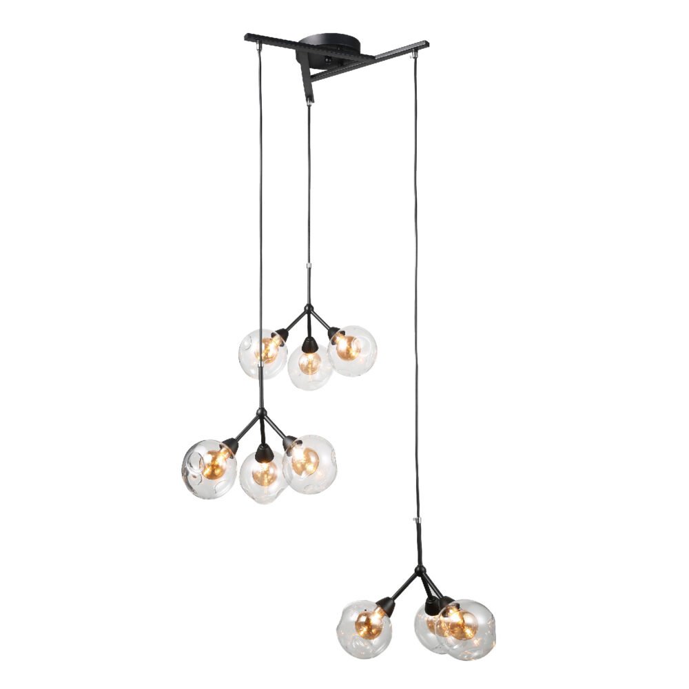 Q16509-BK-550x550px.jpg Lampara colgante decorativa acabado en color negro mate y cristal transparente 9 luces