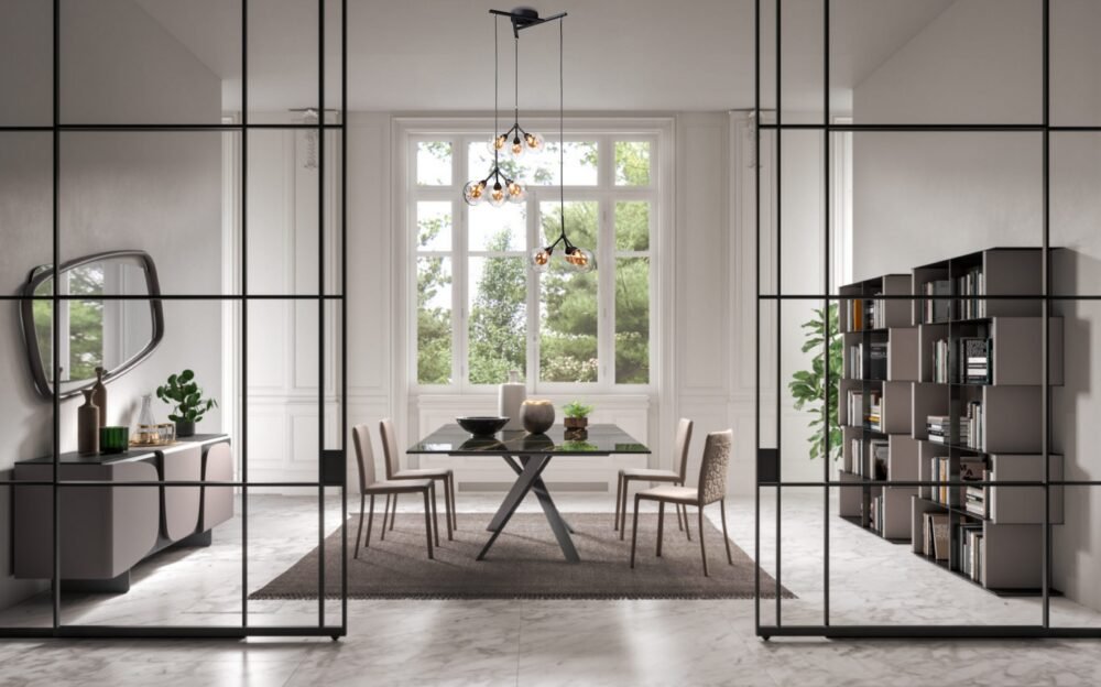 Q16509-BK-AMBIENTE.jpg Lampara colgante decorativa acabado en color negro mate y cristal transparente 9 luces